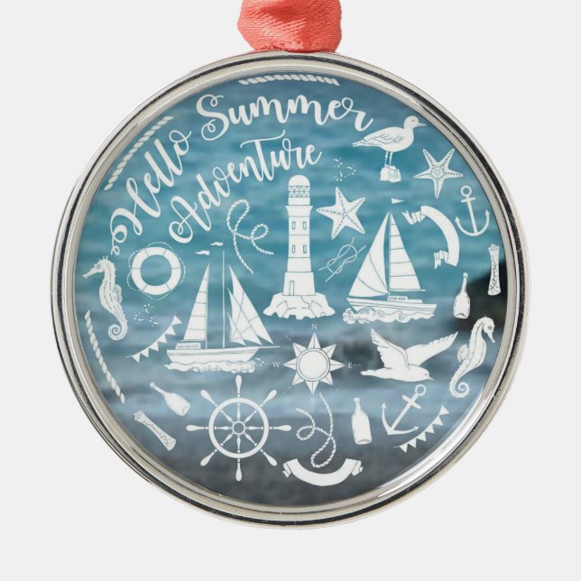  Marine Theme Nautical Elements Summer Adventure  Metal Ornament (Front)