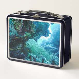 Marine Underwater Red Sea Coral Reef Swimming Fish Metal Lunch Box