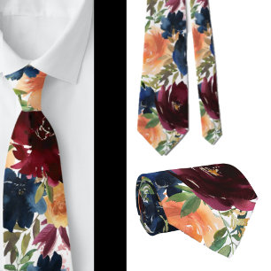 Marine Vin bleu Jaune or Rose Floral Cravate