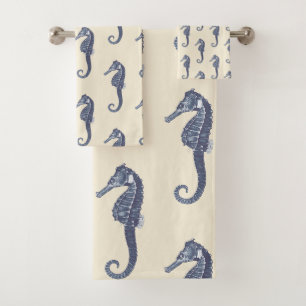 Marine Vintage moderne Bleu Seahorse sur crème bei