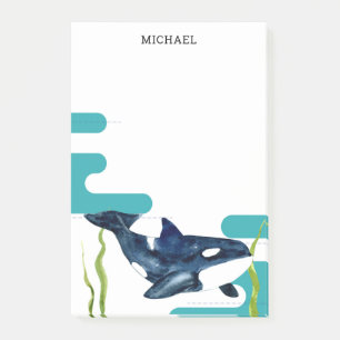 Marine Watercolor Orca Personalized Name Post-it Notes