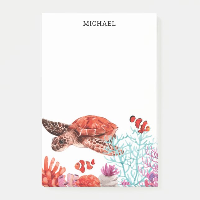 Marine Watercolor Sea Turtle Personalized Name Post-it Notes (Front)