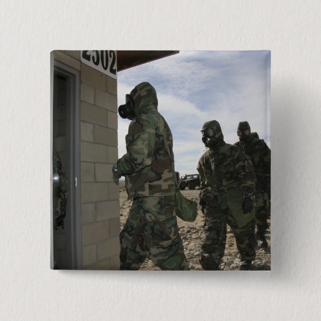 Marines and Sailors file into the gas chamber 2 Inch Square Button (Front)