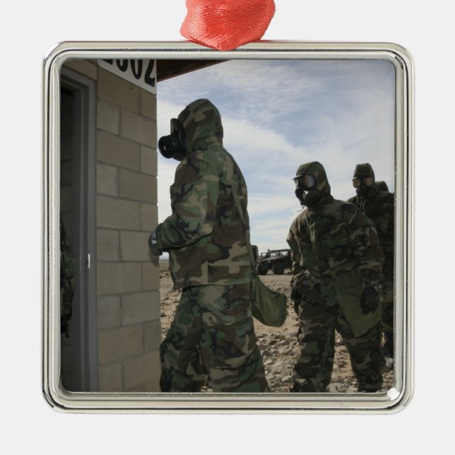 Marines and Sailors file into the gas chamber Metal Ornament (Front)