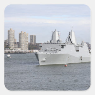 Marines and sailors man the rails square sticker