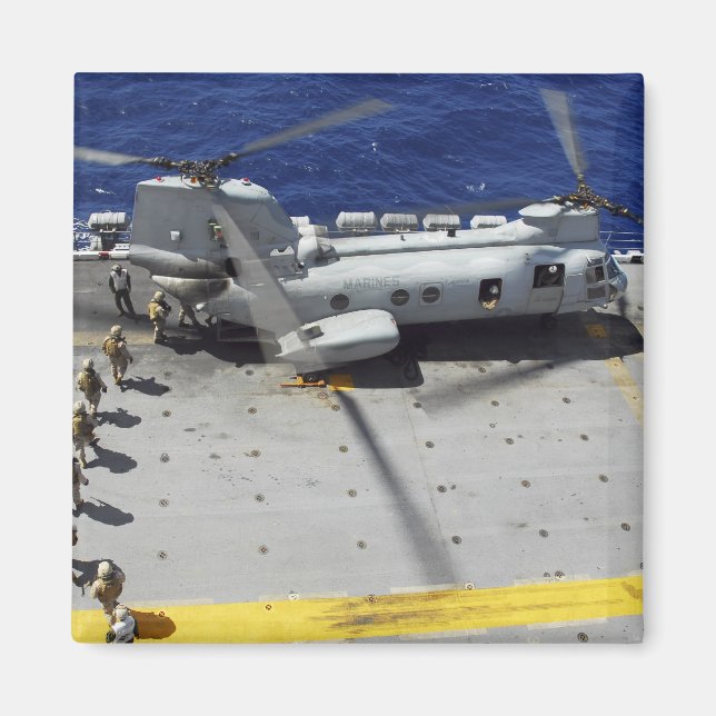 Marines board a CH-46E Sea Knight helicopter Magnet (Front)