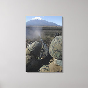 Marines fire an M2 50 calibre machine gun Canvas Print