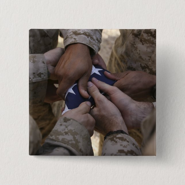 Marines fold an American flag 2 Inch Square Button (Front)