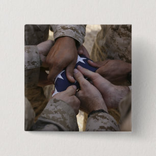 Marines fold an American flag 2 Inch Square Button