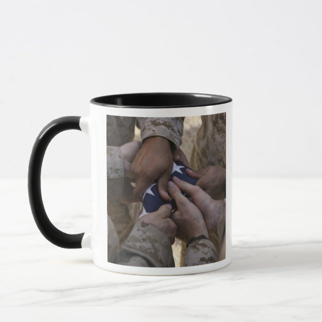 Marines fold an American flag Mug (Left)