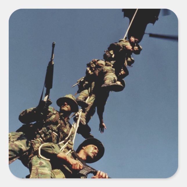 Marines on a SPIE RIG. a rope device that will Square Sticker (Front)