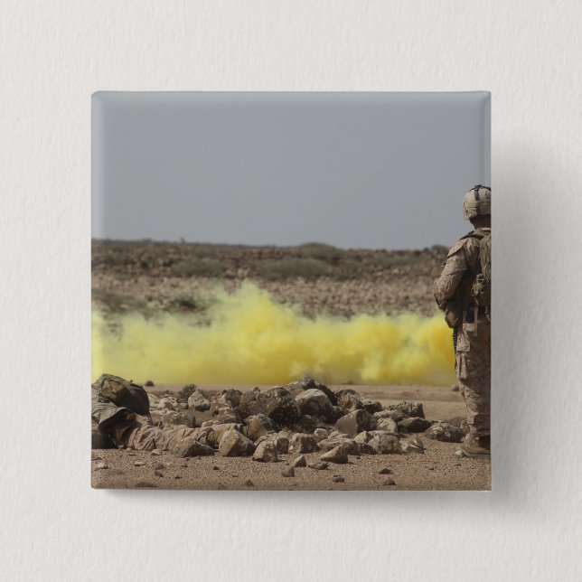 Marines provide security 2 inch square button (Front)