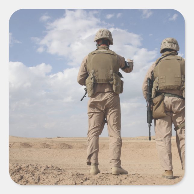 Marines scan the horizon for insurgent activity square sticker (Front)