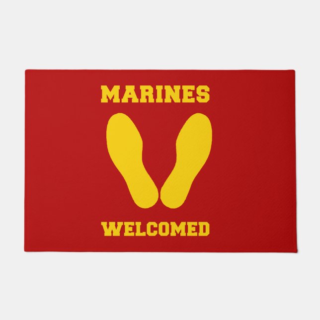 MARINES WELCOME YELLOW FOOTPRINTS ON RED DOORMAT (Front)