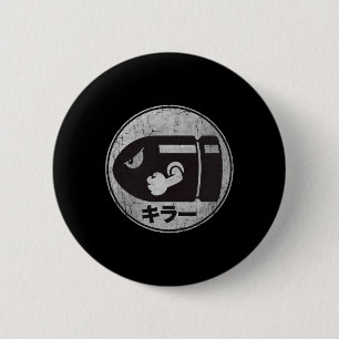 Mario Bullet Bill Distressed Kanji Logo  2 Inch Round Button