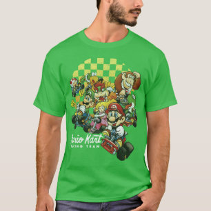 Mario Kart Group Shot Checkered Background Poster  T-Shirt