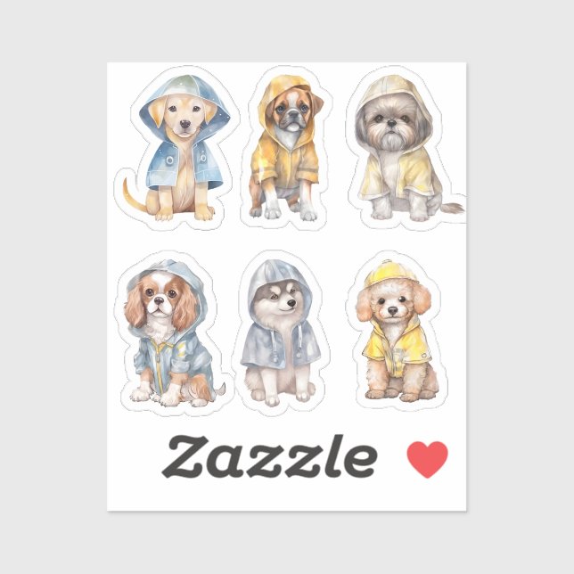 Marionnettes mignonnes en Raincoats Stickers (Feuille)