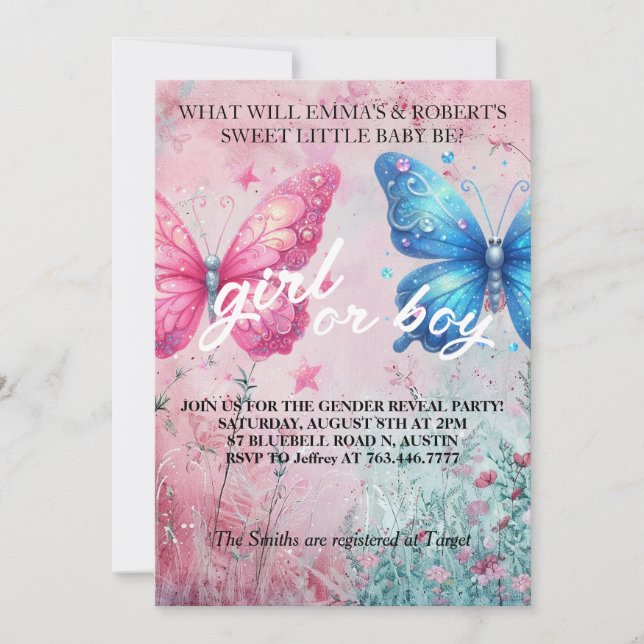 Mariposa été Genre Reveale Party Invitation (Devant)