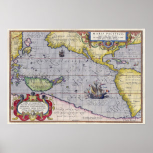Maris Pacifici by Abraham Ortelius Vintage Map Poster