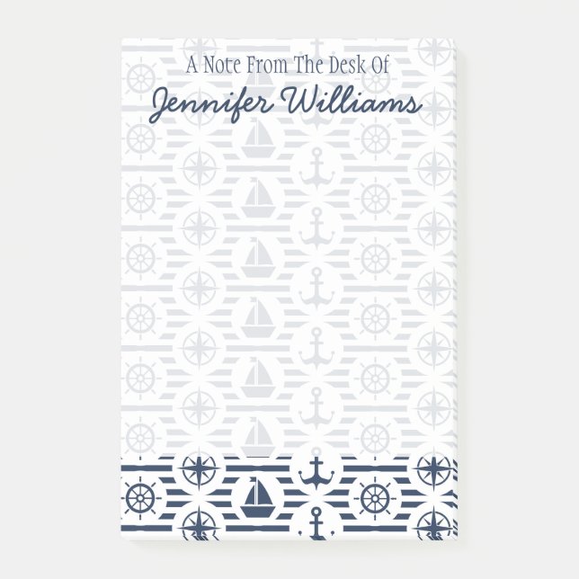 Maritime In Blue Pattern | Add Your Name Post-it Notes (Front)