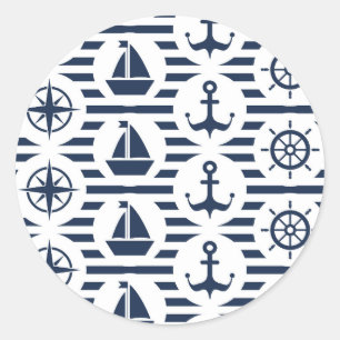 Maritime In Blue Pattern Classic Round Sticker