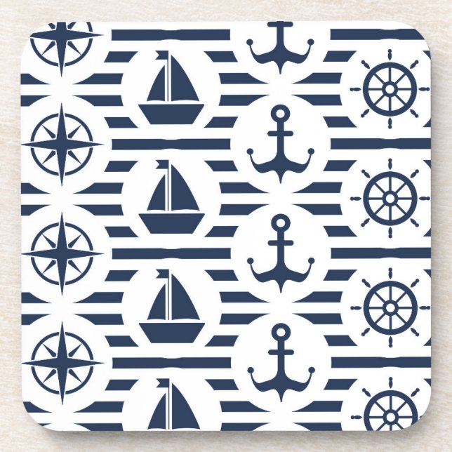 Maritime In Blue Pattern Coaster (Front)