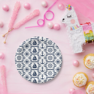 Maritime In Blue Pattern Paper Plate