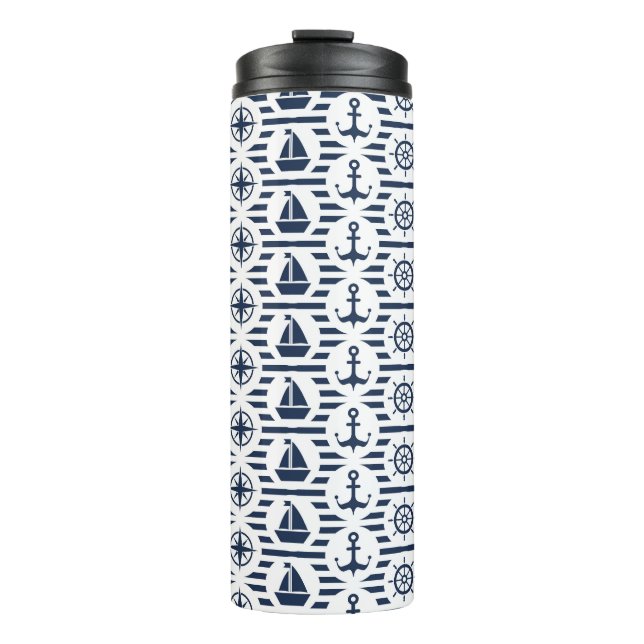 Maritime In Blue Pattern Thermal Tumbler (Front)