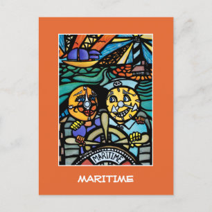 Maritime On Orange - Time Pieces Postcard