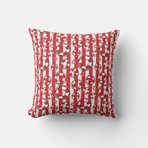 Maritime Red and White Stripes Lifebelts Patterned Throw Pillow