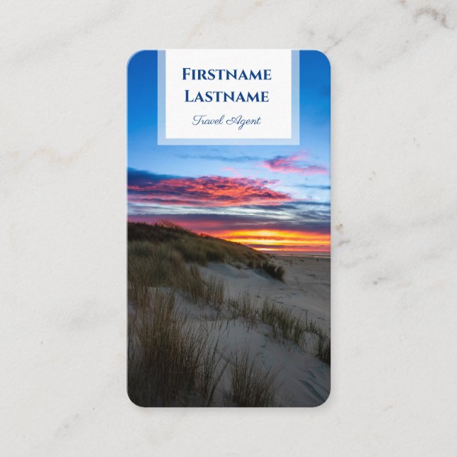 Maritime sand dune beach sunset travel agent style business card (Front)