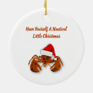 Maritime Santa Lobster Ceramic Ornament