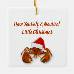 Maritime Santa Lobster Ceramic Ornament