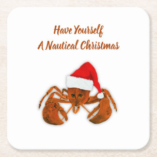 Maritime Santa Lobster Square Paper Coaster