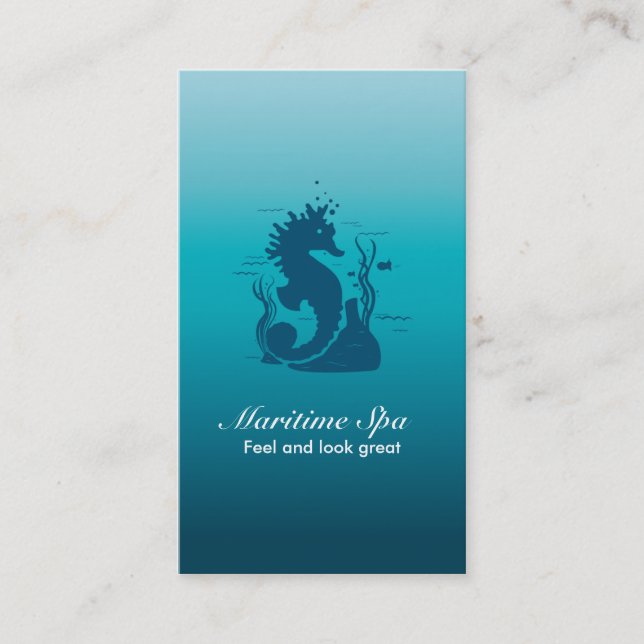 MARITIME SPA SEAHORSE ALGA AND CORALS BLUE BUSINESS CARD (Front)