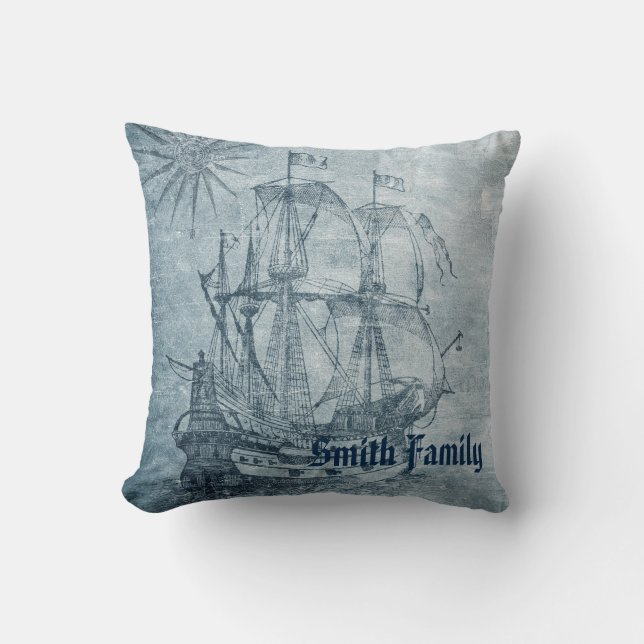 Maritime Tall Ship Custom Throw Pillow (Front)