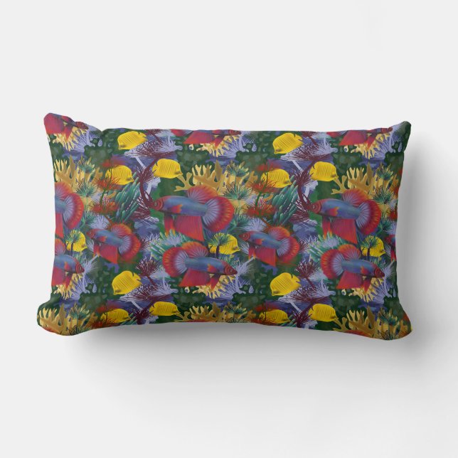 Maritime Undersea Colourful Fish Red Yellow Seawee Lumbar Pillow (Front)