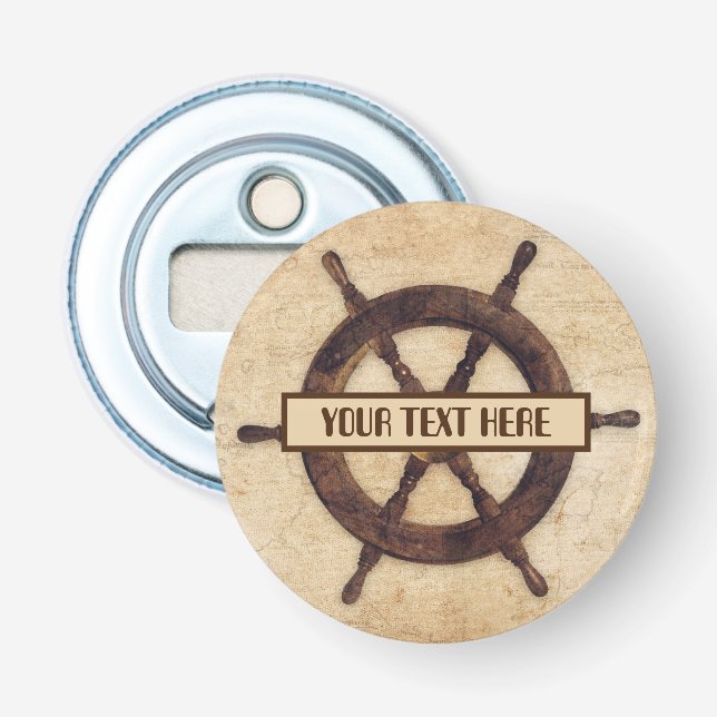 Maritime Vintage Wooden Helm Bottle Opener (Front)