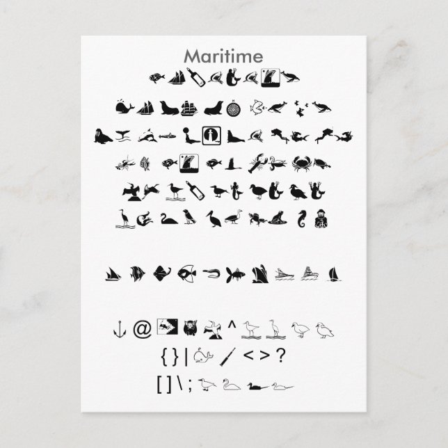 Maritime - Zazzle Font Sampler Sheet with Guide Postcard (Front)
