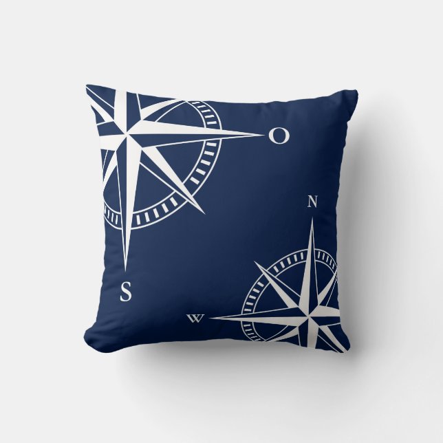 Maritimer Compass - Sea style in blue & white Throw Pillow (Front)