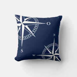 Maritimer Kompass – Seemannsstil in Blau & Weiß Throw Pillow