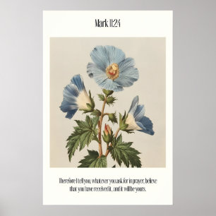 Mark 1124 Bible Verse Wall Art - Blue Botanical