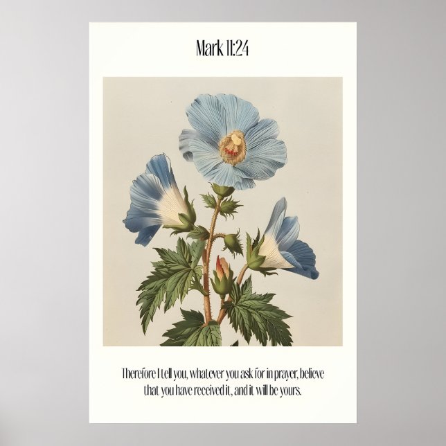 Mark 1124 Bible Verse Wall Art - Blue Botanical (Front)