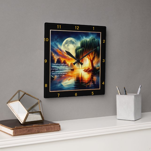 Mark 11:24 Blessing: Personalized Home Display Square Wall Clock (Office)