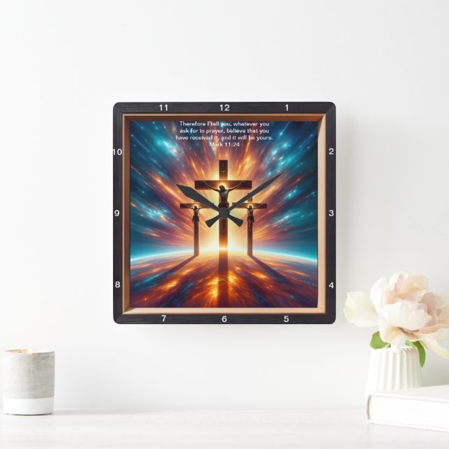 Mark 11:24 Comfort: Personalized Home Blessing Square Wall Clock (Home)