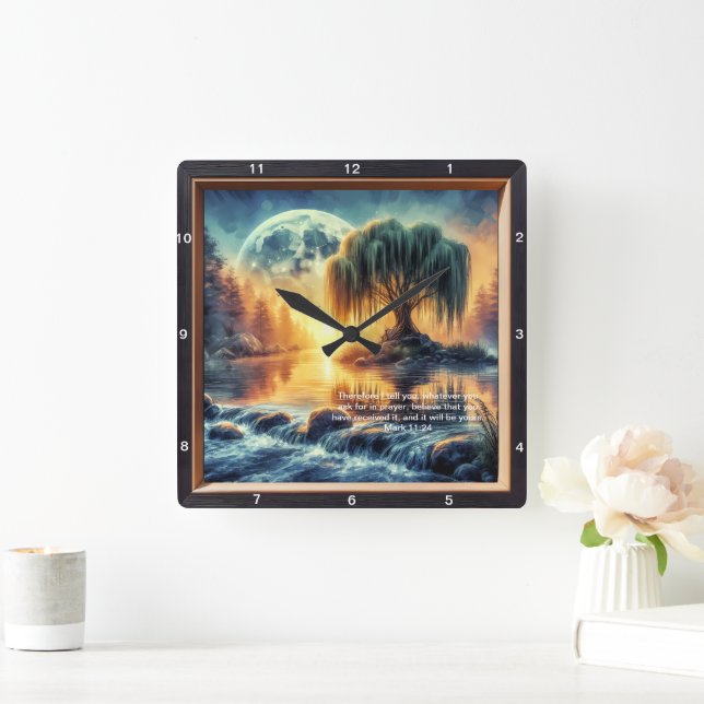 Mark 11:24 Comfort: Personalized Home Blessing Square Wall Clock (Home)