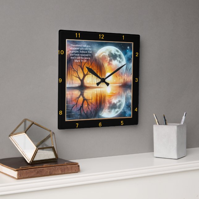 Mark 11:24 Devotion: Custom Spiritual Decor Square Wall Clock (Office)