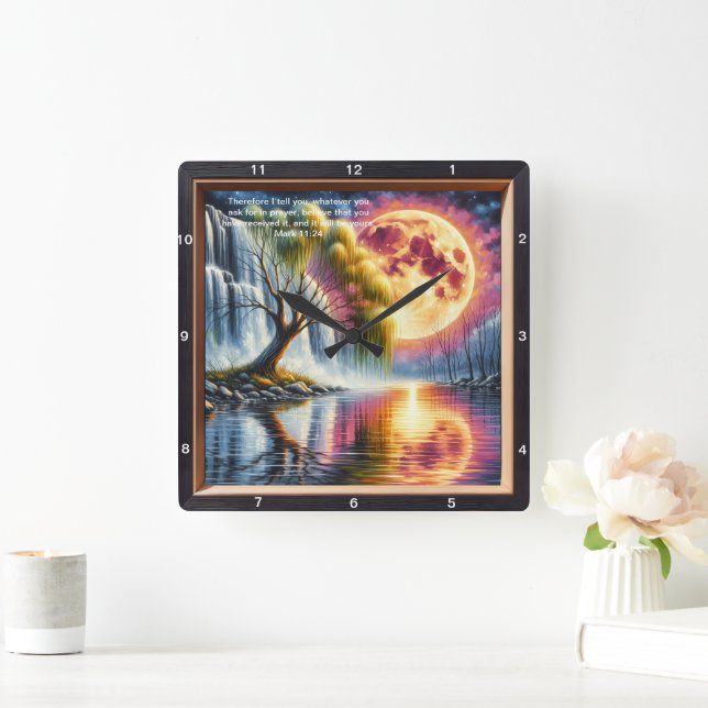 Mark 11:24 Devotional Clock: Customized Scripture  Square Wall Clock (Home)