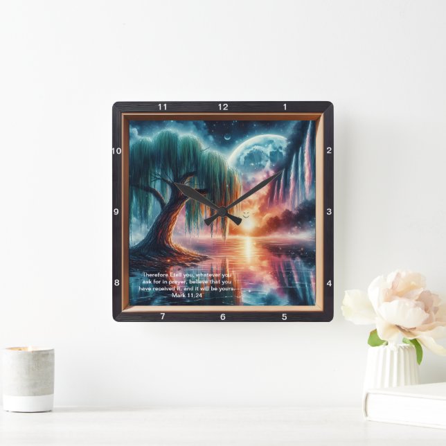 Mark 11:24 Faith Affirmation: Custom Wall Art Square Wall Clock (Home)