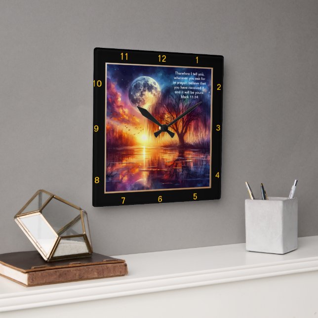 Mark 11:24 Faith Expression: Personalized Home Dec Square Wall Clock (Office)